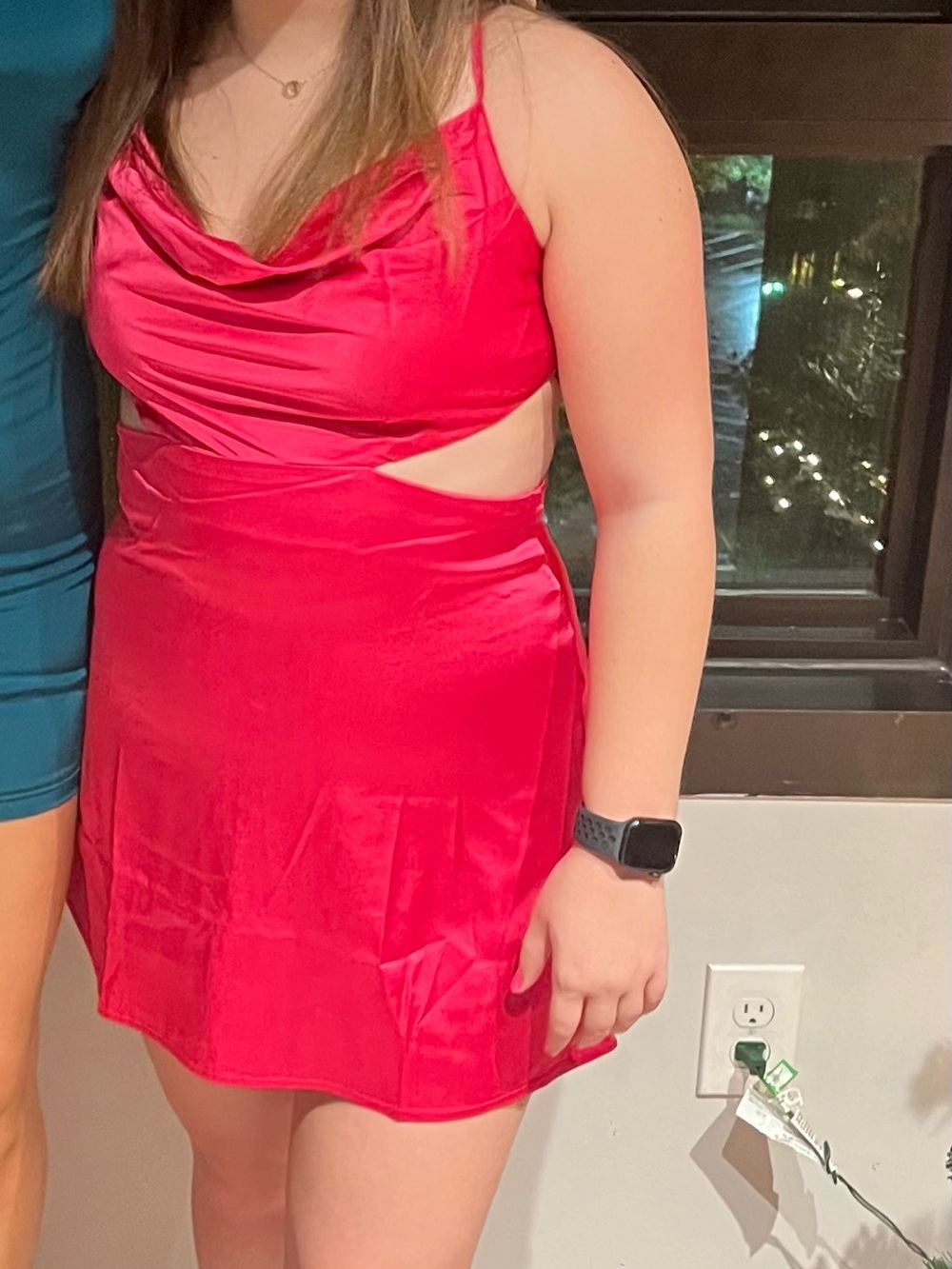 Pink Cutout Cowl Neck Mini Dress